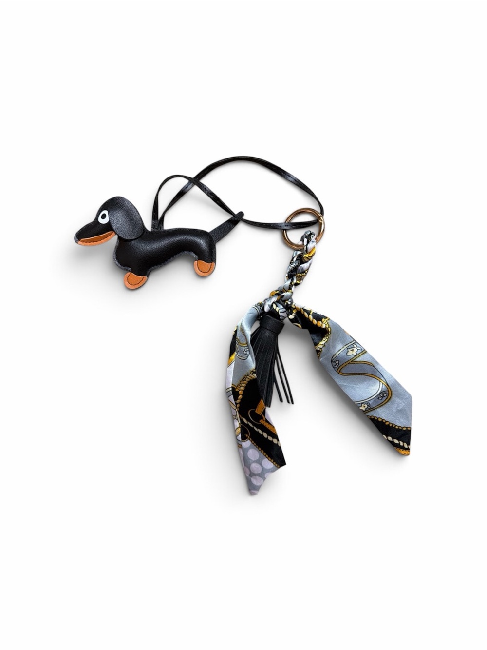 Black Dachshund Dog Charm with Scarf Keychain - Kids Accessories